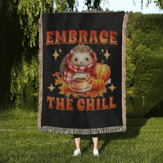 Embrace the Chill Cute Hedgehog Animal Tea Lover Woven Blankets