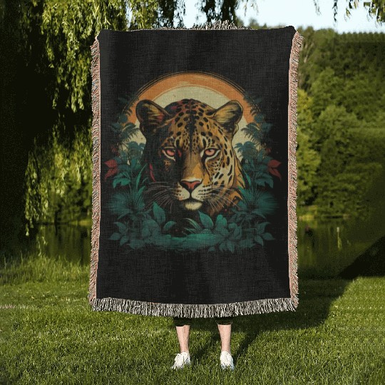 The cheetah and hiding among the trees Woven Blankets