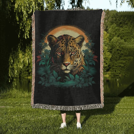 The cheetah and hiding among the trees Woven Blankets
