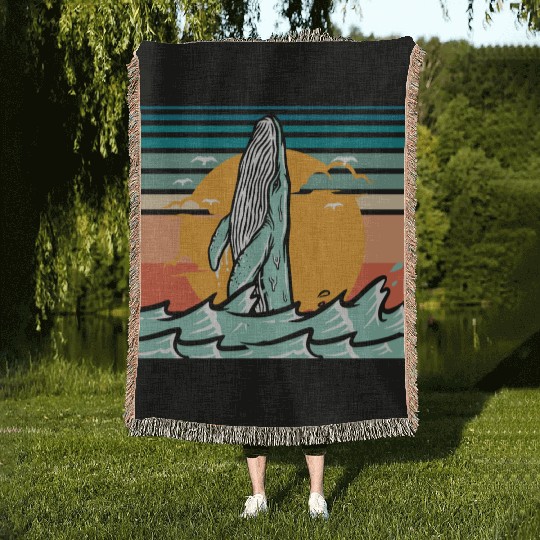 Whales Save The Whales Vintage Whale Watching Ocea Woven Blankets