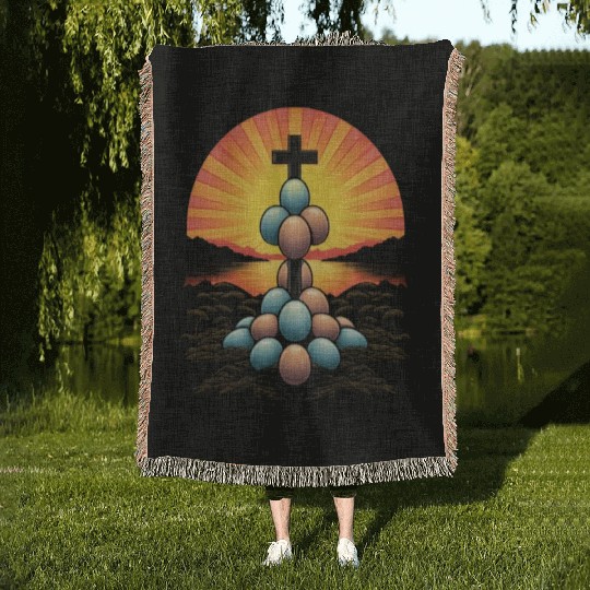 Christian Easter Day Cross Easter Egg Hunt Woven Blankets