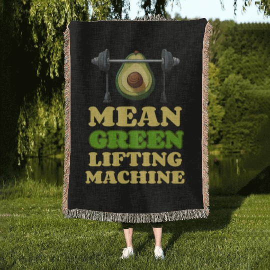 Mean Green Lifting Machine Avocado Gym Woven Blankets