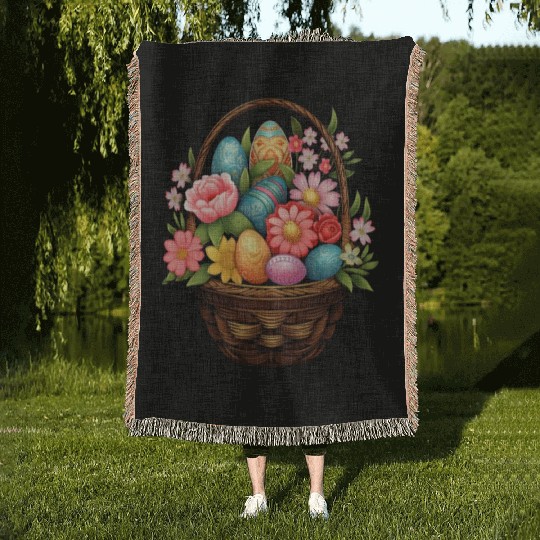 Easter Day Easter Egg Basket Spring Flowers Woven Blankets