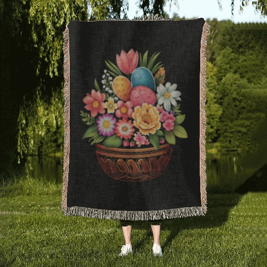 Easter Day Easter Egg Basket Spring Flowers Woven Blankets