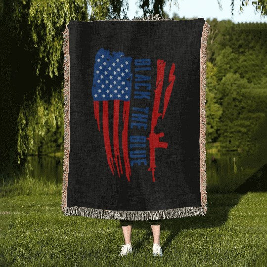 Black the blue American Oilfield USA Flag Woven Blankets