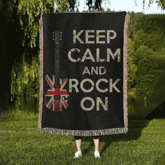 Keep Calm and Rock On Union Jack Guitar Woven Blankets