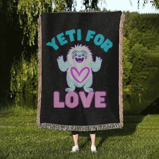 Yeti for Love Funny Valentines Day Woven Blankets
