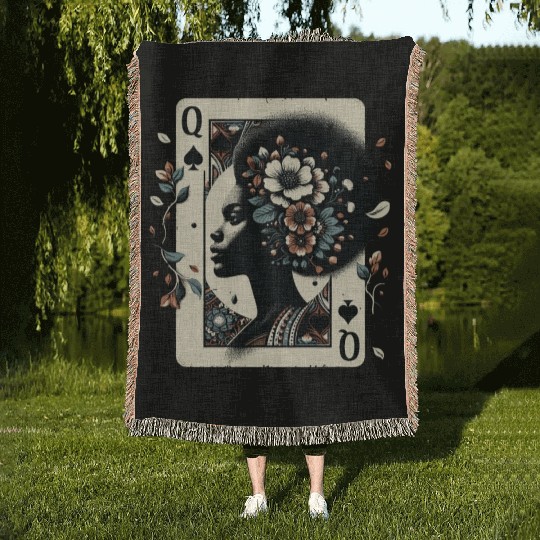 Black Queen Poker Tarot Card African American Woven Blankets