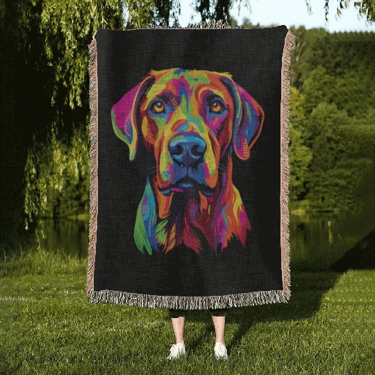 Watercolor Colorful Rhodesian Ridgeback Woven Blankets