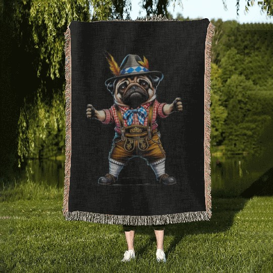 Pug dog Bayern Woven Blankets