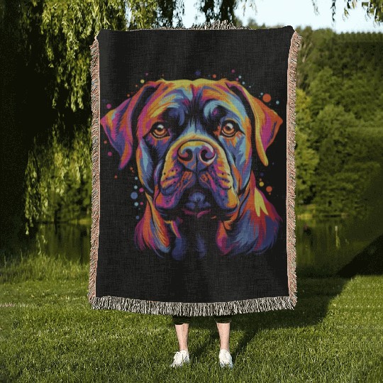 Watercolor Colorful Cane Corso Woven Blankets