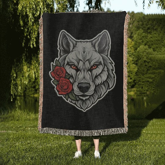 Gothic Wolf Wildlife Illustration Woven Blankets