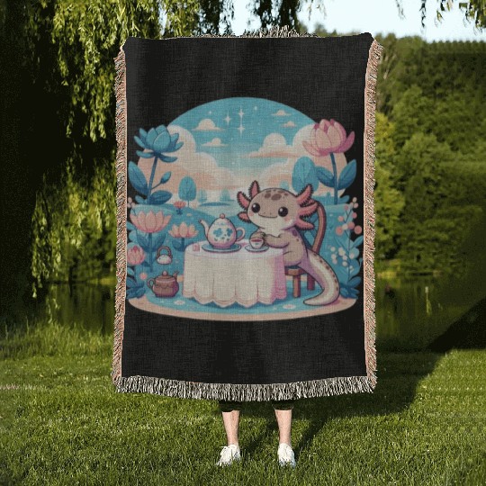 Kawaii Tea Party Pastel Axolotl Woven Blankets