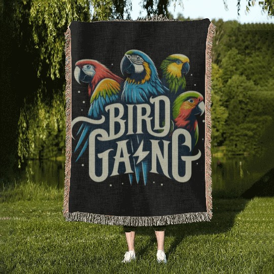 Bird Gang Parrot Funny Birder Flock Owner Macaw Woven Blankets