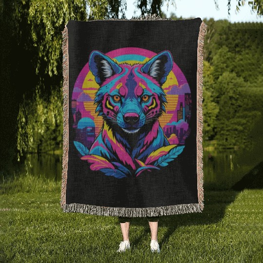 Neon Wild - Urban Hyena Portrait Woven Blankets