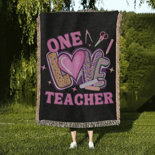 Teacher Valentines Day Hearts One Loved Teacher Woven Blankets