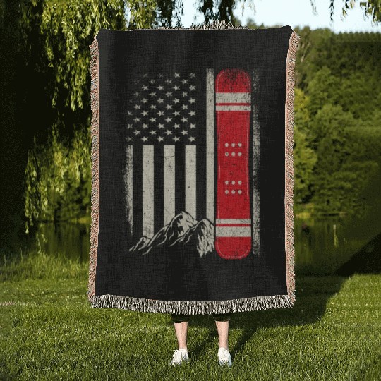 Snowboarding 4th of July Distressed USA Flag Woven Blankets