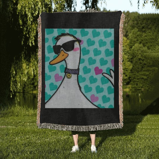 90s Raver Cartoon Duck, Party Animal, Kids Room Woven Blankets
