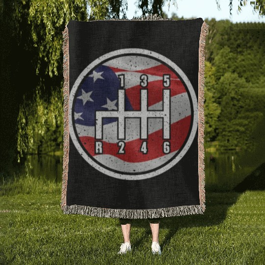 American Flag Muscle Car 6 Gears Knob Car Mechanic Woven Blankets