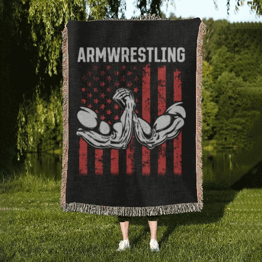 Arm Wrestling Armwrestling US Flag Arm Wrestler Woven Blankets
