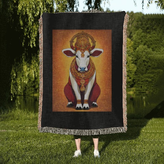 hindu cow goddes art Woven Blankets