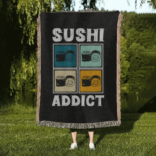 Sushi Delicious Kawaii Cuisine Woven Blankets