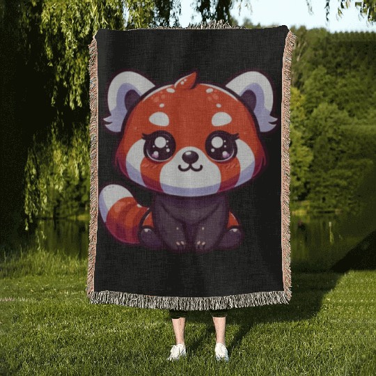 Playful Red Panda Cartoon Woven Blankets