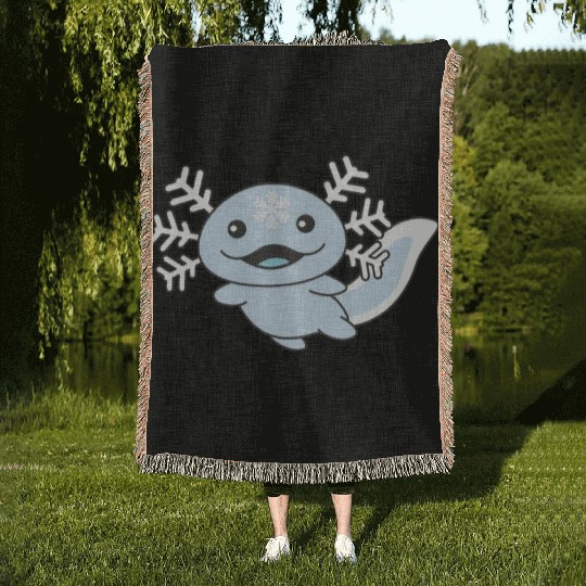 Winter Axolotl With Snowflakes Sweet Winter Woven Blankets