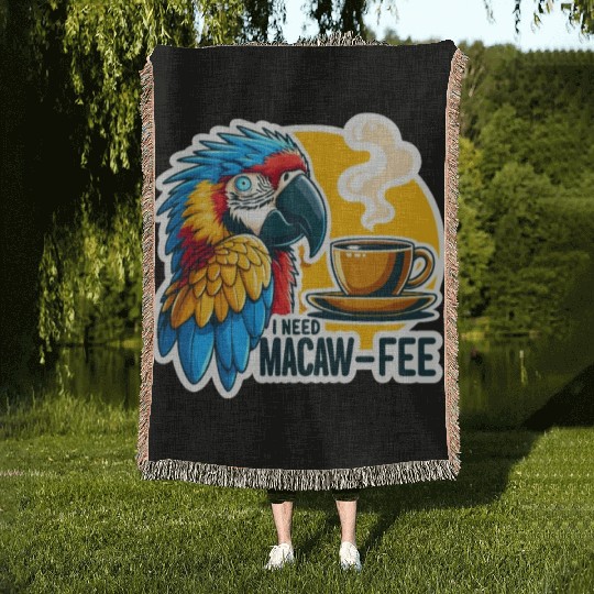 Blue Gold Macaw Macaw-Fee Coffee Lover Woven Blankets