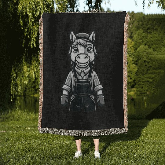 Cute Horse Farmer Woven Blankets