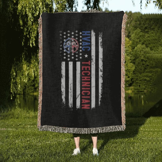 HVAC Technician US American Flag HVAC Mechanic Eng Woven Blankets
