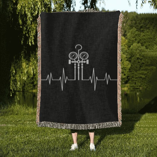 HVAC Love EKG Line Heartbeat HVAC Technician HVAC Woven Blankets