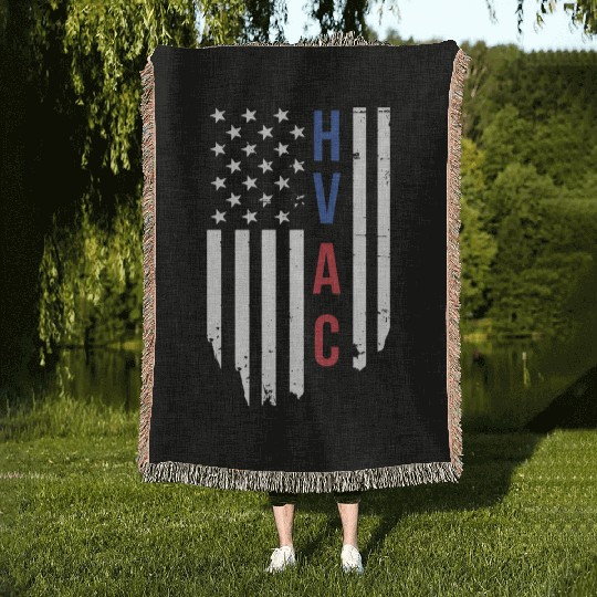 HVAC Technician US American Flag HVAC Mechanic Woven Blankets