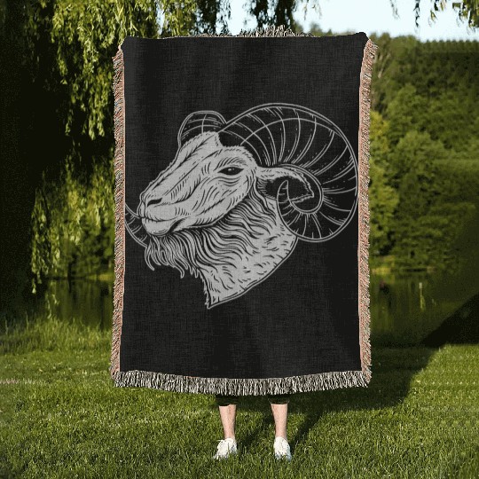 Baphomet Goat Devil Horn Head Woven Blankets