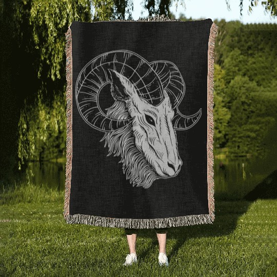 Dark Devil Baphomet Goat Head Woven Blankets
