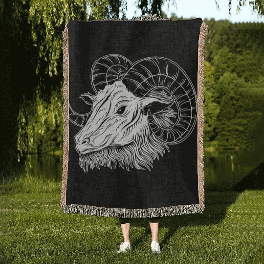 Baphomet Goat Horn Art Woven Blankets