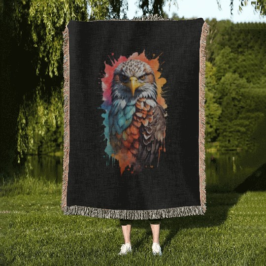Stunningly colored bald eagle Woven Blankets