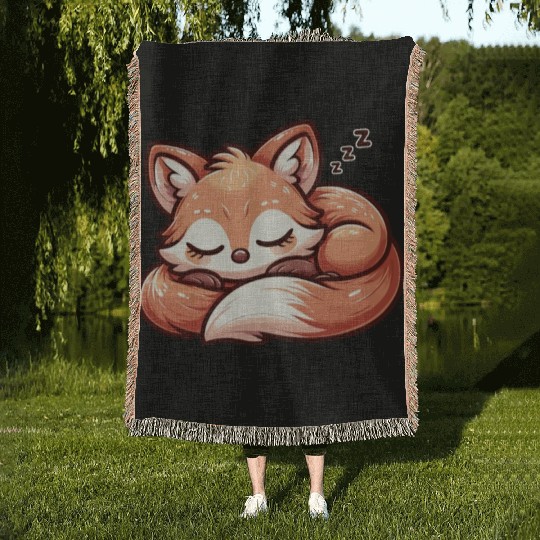 Slumbering Fox - Kawaii Sleeping Fox Design Woven Blankets