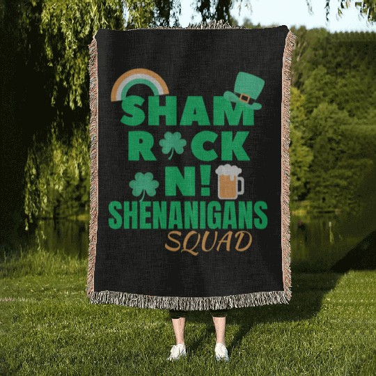 shamrockin shenanigans drinking st Patrick's day Woven Blankets