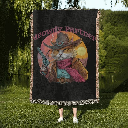 Purrfect Outlaw Showdown - Meowdy Partner Woven Blankets
