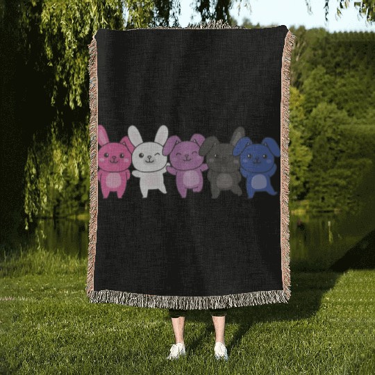 Genderfluid Flag Pride Lgbtq Cute Bunny Pile Woven Blankets
