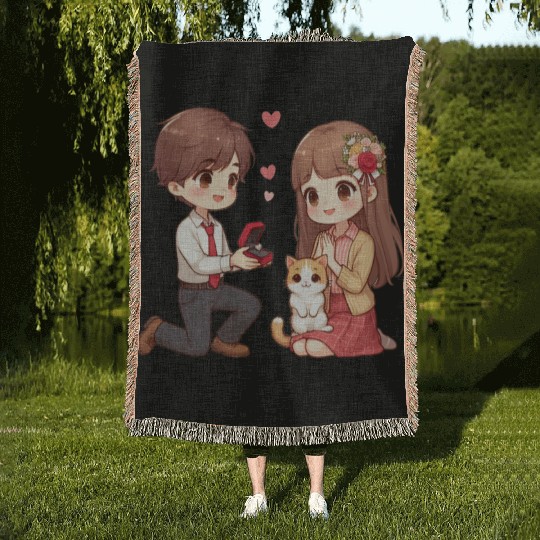 A Man proposing beautiful girl on Valentine s day Woven Blankets