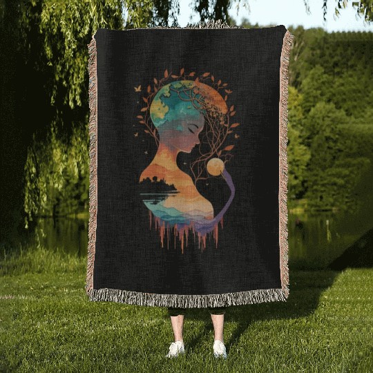 Mother Earth, peace and protect our environment Woven Blankets