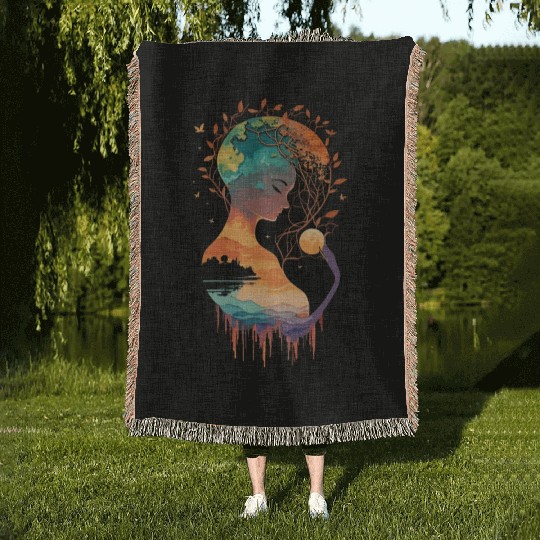 Mother Earth, peace and protect our environment Woven Blankets