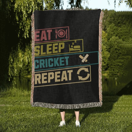 Eat sleep cricket repeat hobby Woven Blankets
