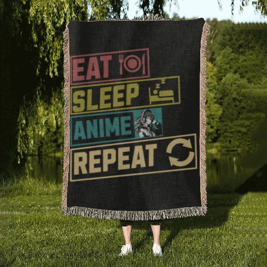 Eat sleep anime repeat hobby Woven Blankets
