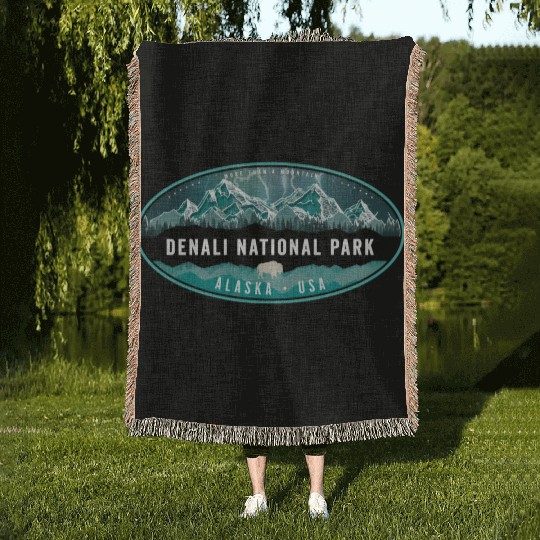 Denali National Park Alaska Hiking Camg Woven Blankets