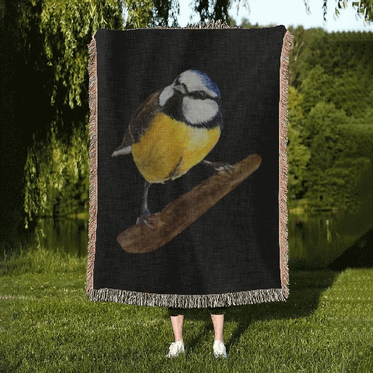 Blue tit titmouse hand painted watercolor. Woven Blankets