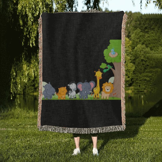 Multi zoo animals lion giraf elephant Woven Blankets