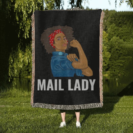 African American Postal Worker Mail Lady Funny Woven Blankets